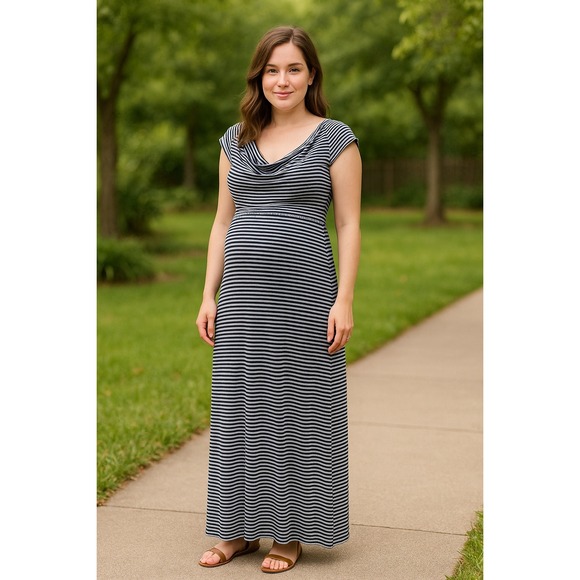 JESSICA SIMPSON Maternity‎ Maxi Dress Striped Cowl Neck Stretch Knit Size M - Picture 1 of 1
